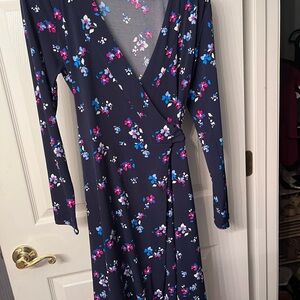 Banana Republic Navy Floral Long Sleeve Dress